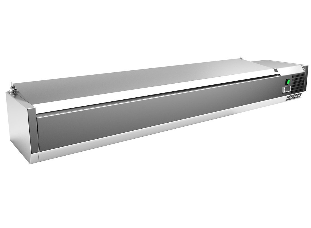 Vitrina 8 cubetas GN1/4 con TAPA de 1800x335x270h mm PEKIN VRX1800330SL