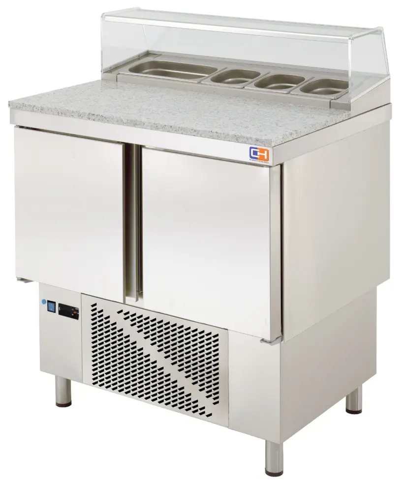 Mesa Refrigerada Compacta Preparación Encimera Granito y Expositor ingredientes GN1/6 910x700x895h mm Línea CORDOBA MRPGC-100E