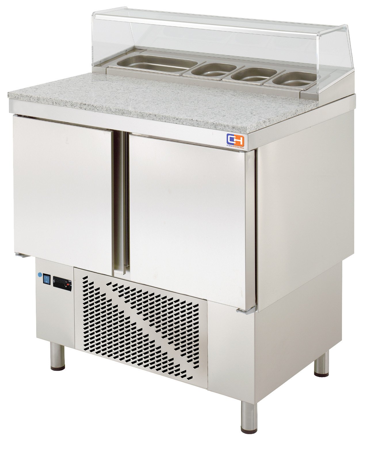 Mesa Refrigerada Compacta Preparación Encimera Granito y Expositor ingredientes GN1/6 910x700x895h mm Línea CORDOBA MRPGC-100E