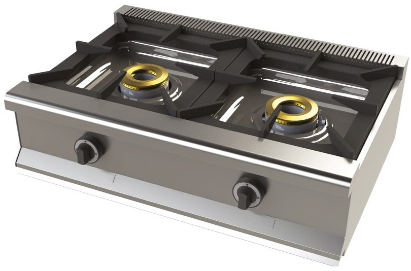 Cocina a gas sobremesa de 2 fuegos 8+8 Kw SerIe 550 JUNEX con medidas 800x550x240h mm 6200B/1
