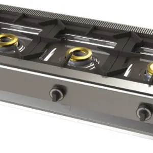 Cocina a gas sobremesa de 3 fuegos 8+8+8 Kw SerIe 550 JUNEX con medidas 1200x550x240h mm 6300B/1