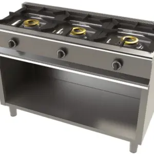 Cocina a gas con mueble de 3 fuegos 8+8+8 Kw SerIe 550 JUNEX con medidas 1200x550x850h mm 6300/1