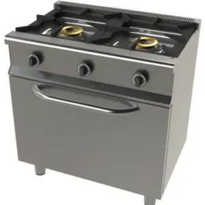 Cocina a gas con horno GN1/1 4,5 Kw, 2 fuegos 8+8 Kw SerIe 550 JUNEX con medidas 800x550x850h mm 6201/1