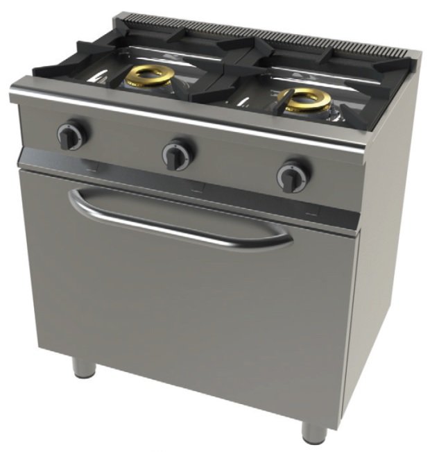Cocina a gas con horno GN1/1 4,5 Kw, 2 fuegos 8+8 Kw SerIe 550 JUNEX con medidas 800x550x850h mm 6201/1