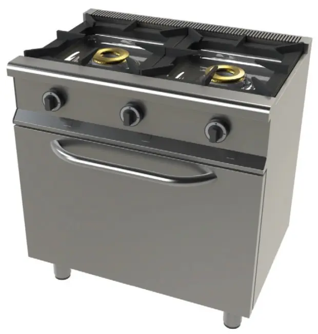 Cocina a gas con horno GN1/1 4,5 Kw, 2 fuegos 8+8 Kw SerIe 550 JUNEX con medidas 800x550x850h mm 6201/1