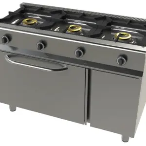 Cocina a gas con horno GN1/1 4,5Kw, 3 fuegos 8+8+8 Kw SerIe 550 JUNEX con medidas 1200x550x850h mm 6301/1