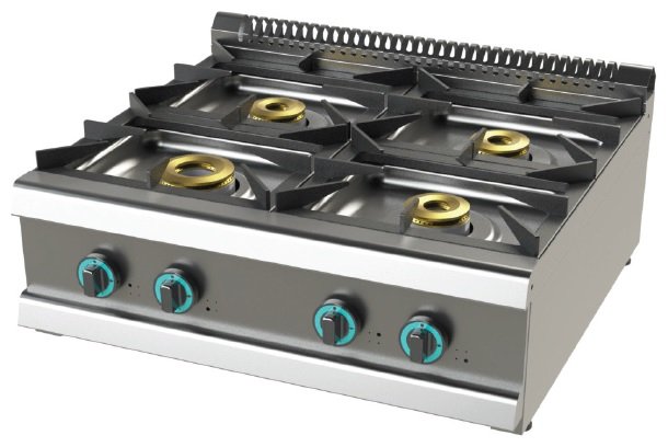 Cocina a gas sobremesa de 4 fuegos 8+4'5+6+6 Kw y llama piloto SerIe 700 JUNEX con medidas 800x730x240h mm FO7N400B