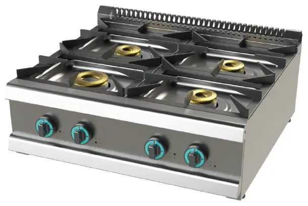 Cocina a gas sobremesa de 4 fuegos 8+4'5+6+6 Kw y llama piloto SerIe 700 JUNEX con medidas 800x730x240h mm FO7N400B