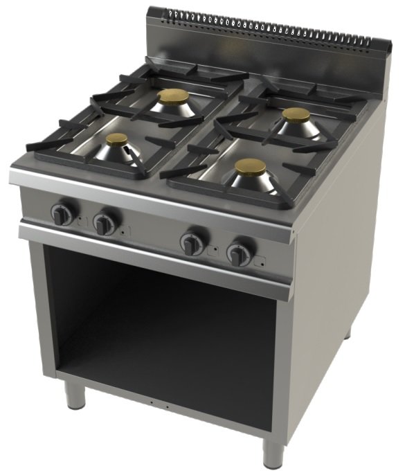 Cocina a gas con mueble de 4 fuegos 4,3+8,3+10+8,3 Kw Serie 900 JUNEX de 800x900x900h mm FO9C400