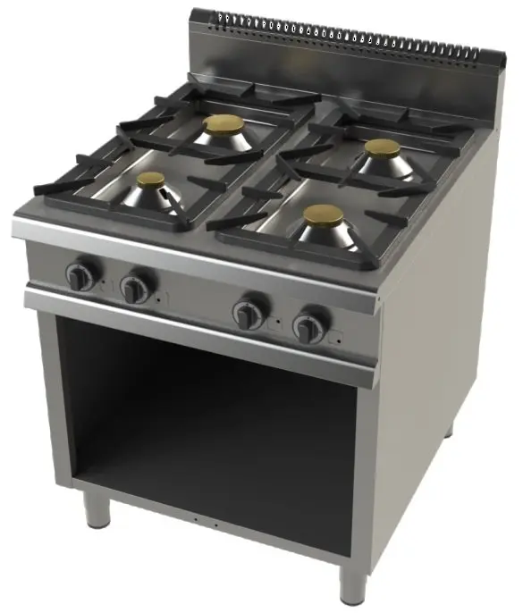 Cocina a gas con mueble de 4 fuegos 4,3+8,3+10+8,3 Kw Serie 900 JUNEX de 800x900x900h mm FO9C400