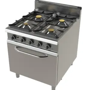 Cocina a Gas con horno GN2/1 de 4 fuegos 4,3+8,3+10+8,3 Kw Serie 900 JUNEX de 800x900x900h mm FO9C401