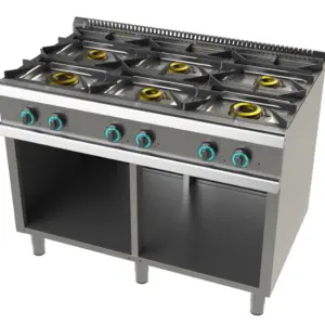 Cocina a gas con mueble de 6 fuegos 2x8+4,5+3x6 Kw SerIe 700 JUNEX con medidas 1200x730x900h mm FO7N600