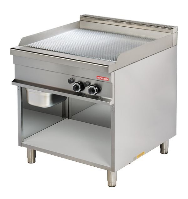 Fry tops a gas acanalado acero 15 mm con baño cromo duro 15kw 850x900x900h mm GG921G ARISCO (OUTLET)