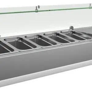 Vitrina refrigerada ingredientes 5 cubetas GN1/4 con Cúpula de Vídrio de 1200x335x440h mm VRX1200330FG