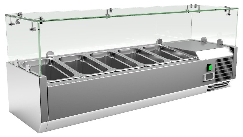 Vitrina refrigerada ingredientes 5 cubetas GN1/4 con Cúpula de Vídrio de 1200x335x440h mm VRX1200330FG