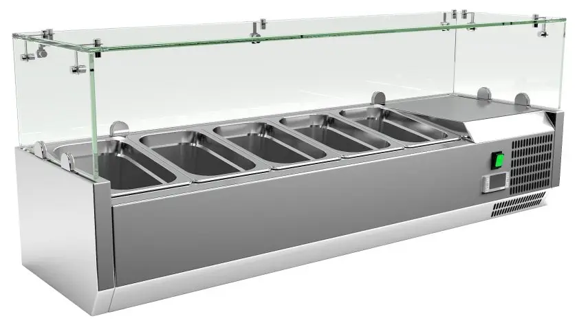 Vitrina refrigerada ingredientes 5 cubetas GN1/4 con Cúpula de Vídrio de 1200x335x440h mm VRX1200330FG