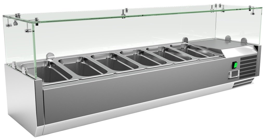 Vitrina 6 cubetas GN1/4 con Cúpula de Vídrio de 1400 x335 x440h mm VRX1400330FG
