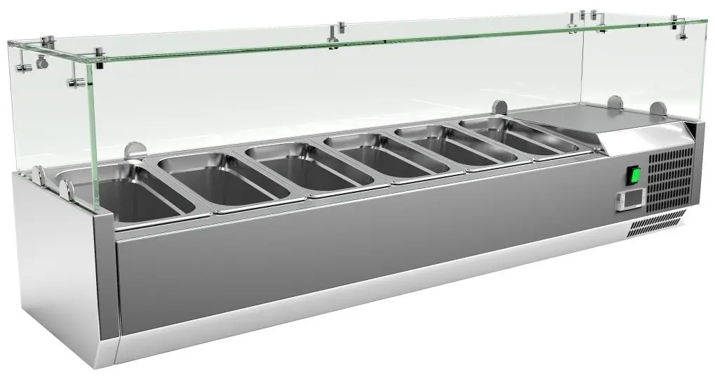 Vitrina 6 cubetas GN1/4 con Cúpula de Vídrio de 1400 x335 x440h mm VRX1400330FG