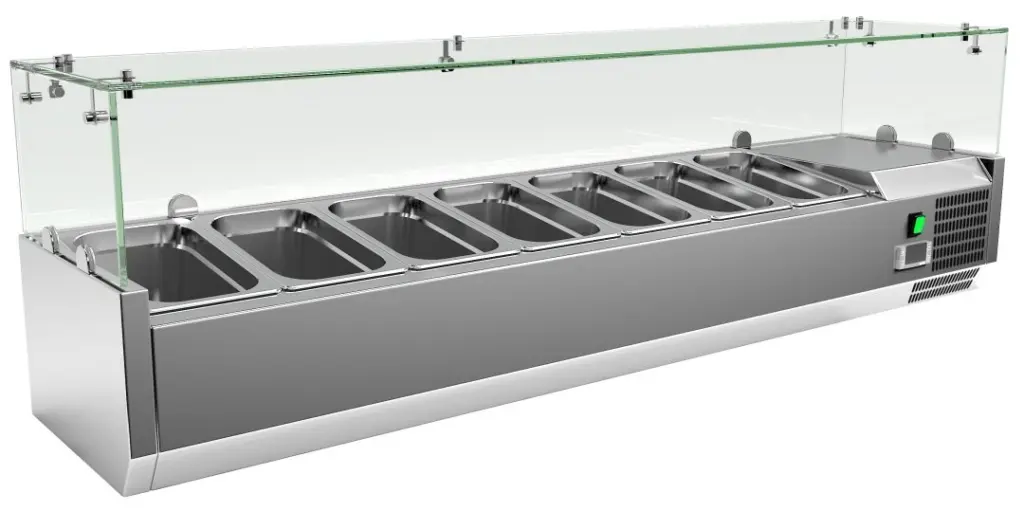 Vitrina 7 cubetas GN1/4 con Cúpula de Vídrio de 1500x335x440h mm VRX1500330FG