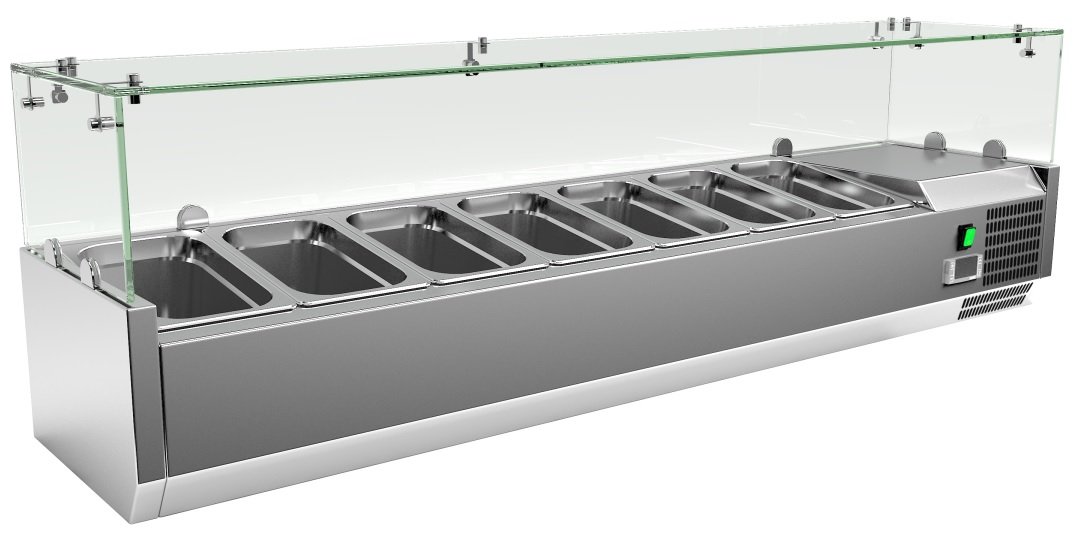 Vitrina 7 cubetas GN1/4 con Cúpula de Vídrio de 1500x335x440h mm VRX1500330FG