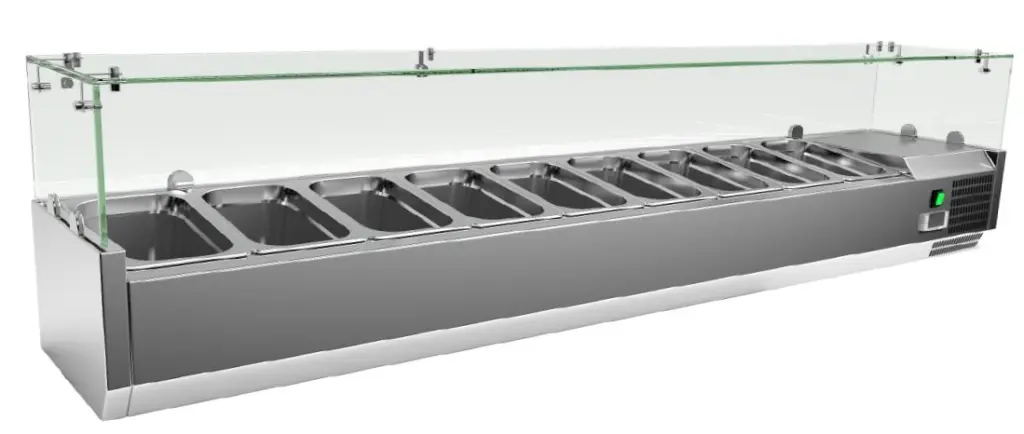 Vitrina 9 cubetas GN1/4 con Cúpula de Vídrio de 1800 x335 x440h mm VRX1800330FG