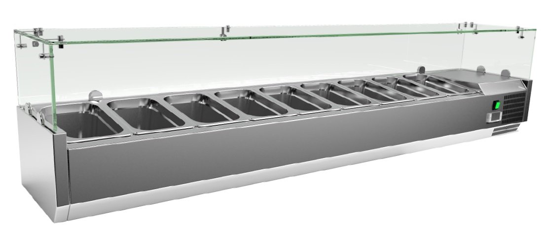 Vitrina 9 cubetas GN1/4 con Cúpula de Vídrio de 1800 x335 x440h mm VRX1800330FG