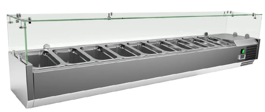 Vitrina 9 cubetas GN1/4 con Cúpula de Vídrio de 1800 x335 x440h mm VRX1800330FG