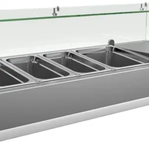 Vitrina 3 cubetas GN1/3 + 1 cubeta GN1/2 con Cúpula de Vídrio de 1200x380x440h mm VRX1200380FG