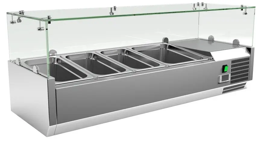 Vitrina 3 cubetas GN1/3 + 1 cubeta GN1/2 con Cúpula de Vídrio de 1200x380x440h mm VRX1200380FG
