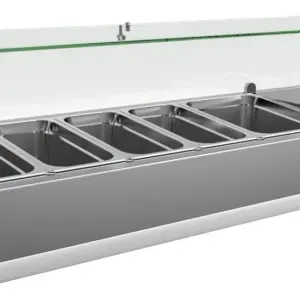 Vitrina 4 cubetas GN1/3 + 1 cubeta GN1/2 con Cúpula de Vídrio de 1400x380x440h mm VRX1400380FG