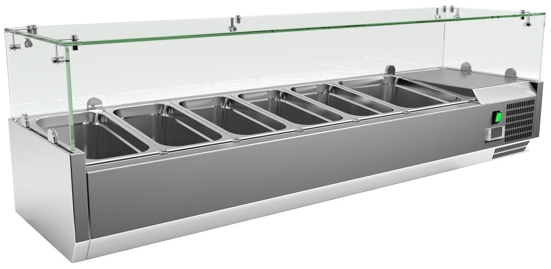 Vitrina 5 cubetas GN1/3 + 1 cubeta GN1/2 con Cúpula de Vídrio de 1500x380x440h mm VRX1500380FG