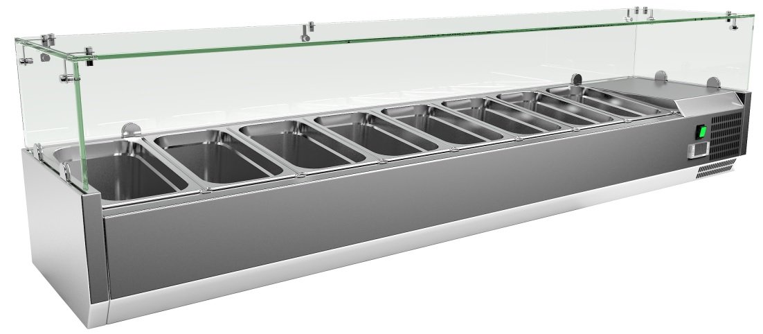 Vitrina 8 cubetas GN1/3 con Cúpula de Vídrio de 1800x380x440h mm VRX1800380FG