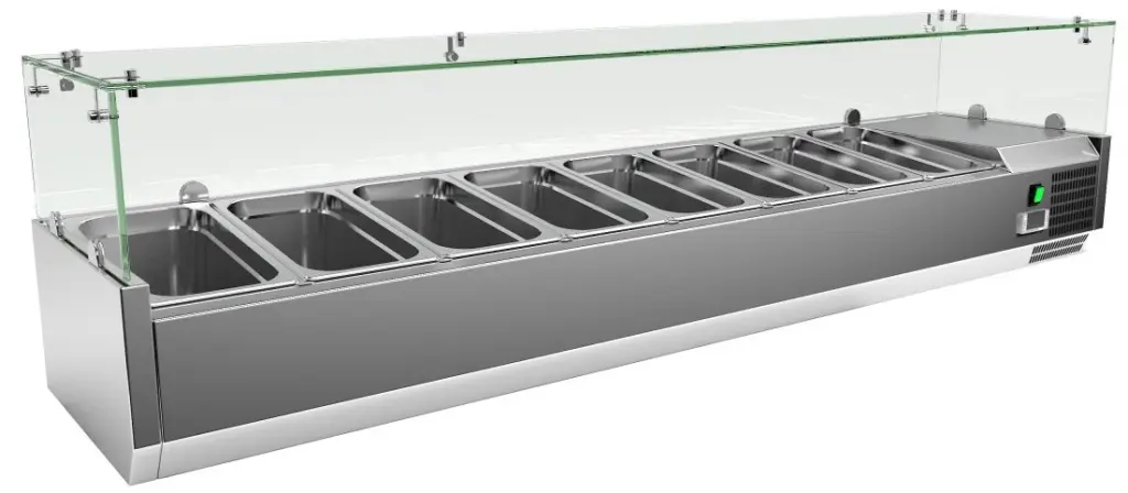Vitrina 9 cubetas GN1/3 con Cúpula de Vídrio de 2000 x380 x440h mm VRX2000380FG